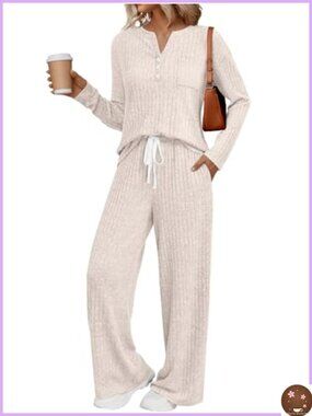 Women's 2 Piece Lounge Sets Long Sleeve Drawstring Pants with Pockets